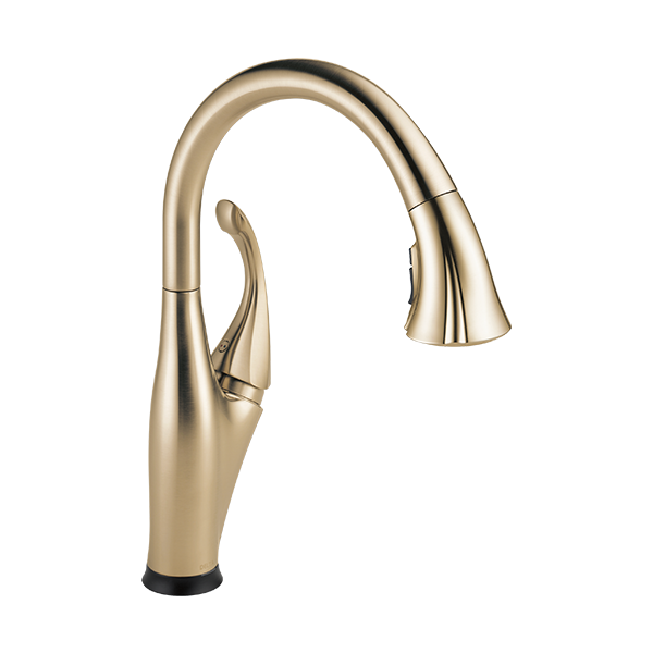 The graceful curves of the Addison Collection provide a delicate beauty that adds a romantic touch to the kitchen design. Delta Touch₂O Technology helps keep your kitchen faucet clean, even when your hands aren't. A simple touch anywhere on the spout or kitchen faucet handle with your wrist or forearm activates the flow of water at the temperature where your faucet handle is set. These kitchen sink faucets is equipped with a LED light which changes color to alert you to the water's temperature and elimiates any possible surprises or discomfort.